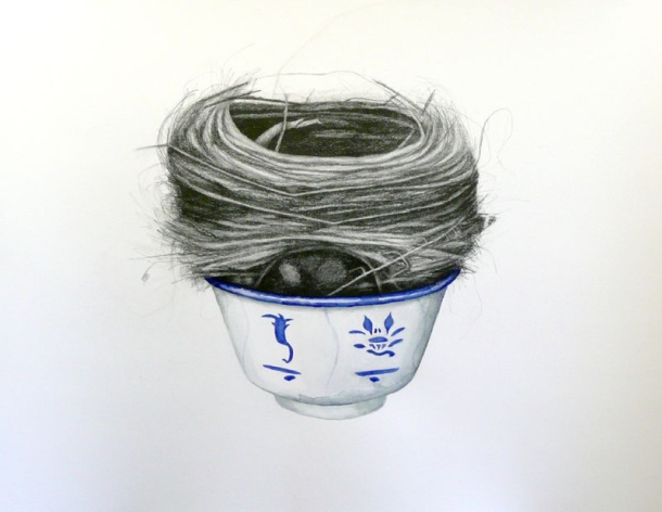 Karen Gray, Birds Nest Soup (2008) charcoal and watercolour on paper.