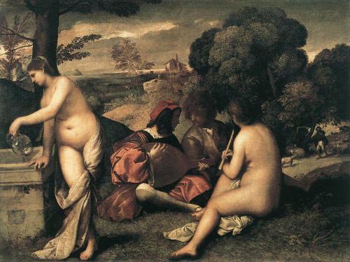 Tiziano Vecellio, The Pastoral Concert (c. 1509) oil on canvas, 105 x 137 cm. The Louvre Museum website.  