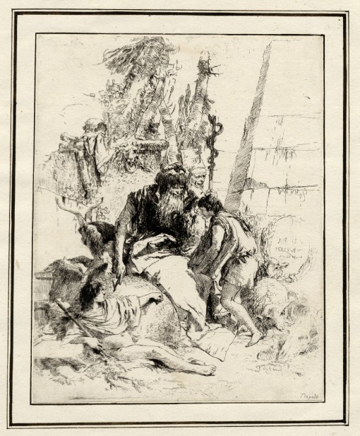 Giovanni Battista Tiepolo, Plate 14: two magicians with two children, Scherzi di Fantasia (1750-1760) etching, 224 x 177mm. Museum Number 1919,1220.30 Click here to view this object on the British Museum Collection Online. Â©The Trustees of the British Museum